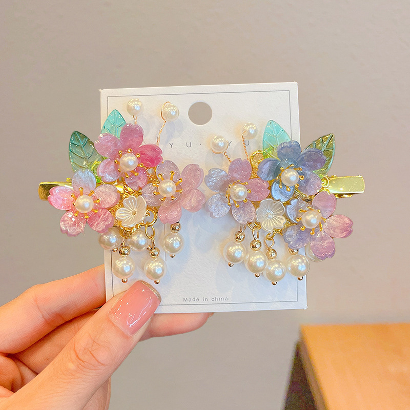 China estilo antiguo tocado de niños super hadas flores perlas clips frillones vestidos antiguos accesorios clips para el pelo