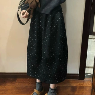 强烈推荐！复古波点花苞半身裙女秋冬新款气质百搭显瘦a字中长裙