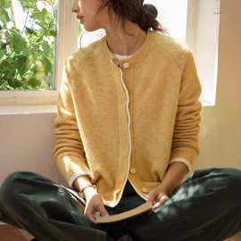 法式羊驼毛假两件针织开衫女秋季2025新款圆领针织外套