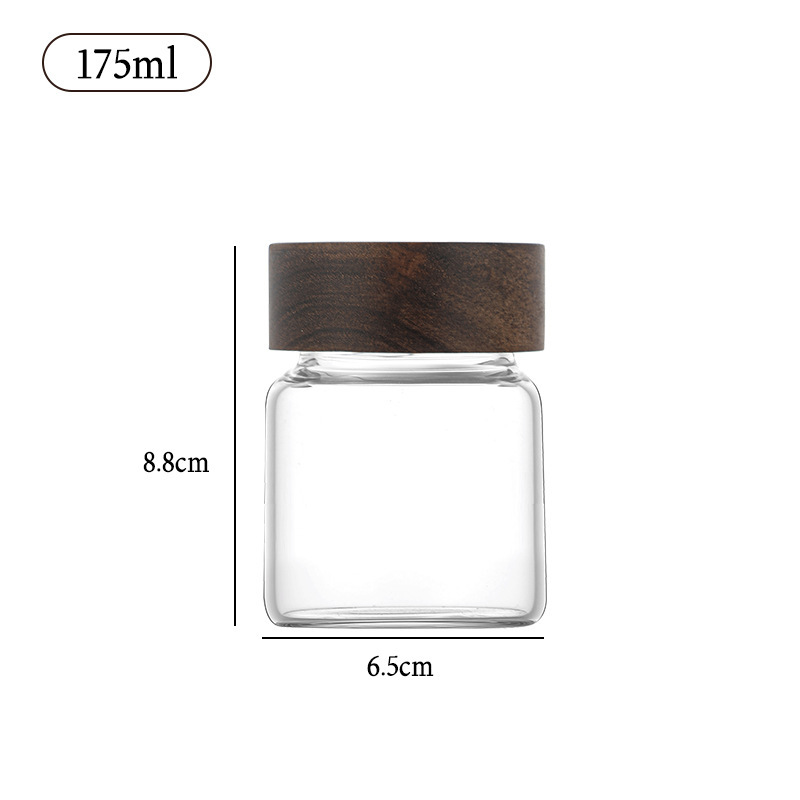 Tanque de almacenamiento de granos de café, tanque de almacenamiento, tanque de almacenamiento de polvo de café, tanque de almacenamiento, vidrio de grado alimenticio, tapa de madera, jarra de té