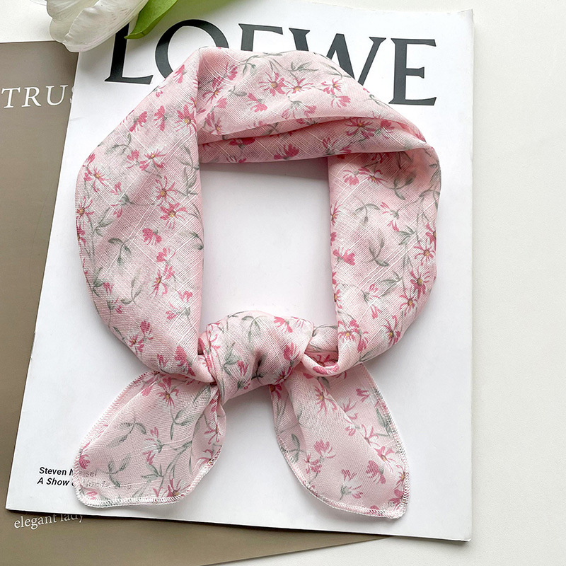 58 algodón y lino pequeña bufanda cuadrada estilo coreano de las mujeres fresco floral artístico elegante todo-fósforo decorativo pequeña bufanda banda de pelo bufanda