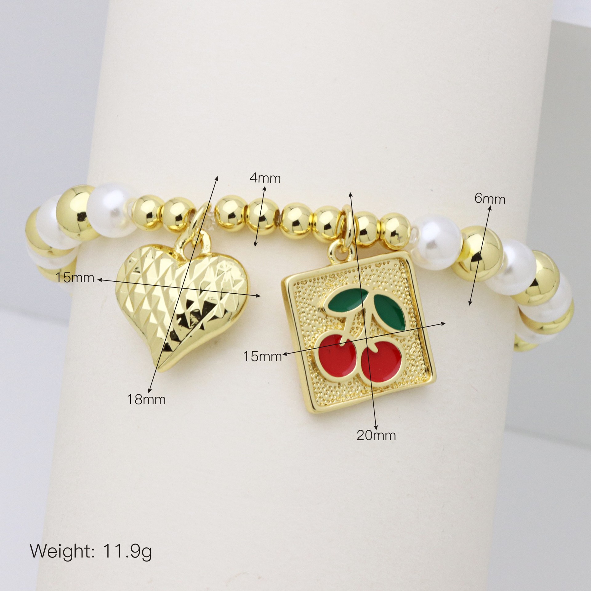 Cherry, Heart Shape Pattern Wholesale Jewelry Vintage Style Classic Style Cherry Heart Shape Copper Plating Bracelets