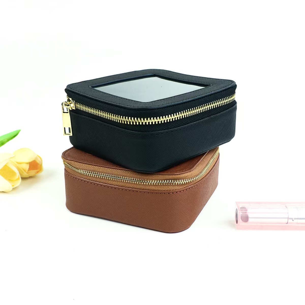 Bolsa de Aseo y Maquillaje Portátil de PU, Impermeable, para Viajes y Uso Diario