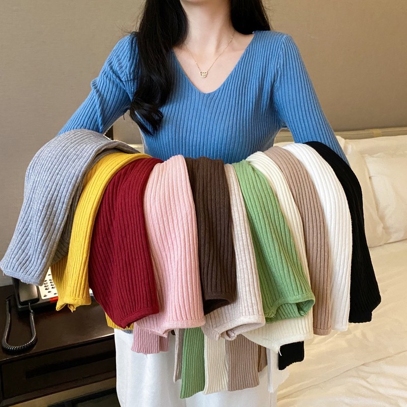 毛衣女2025秋冬新款百搭修身v领打底针织衫洋气内搭长袖紧身上衣|undefined