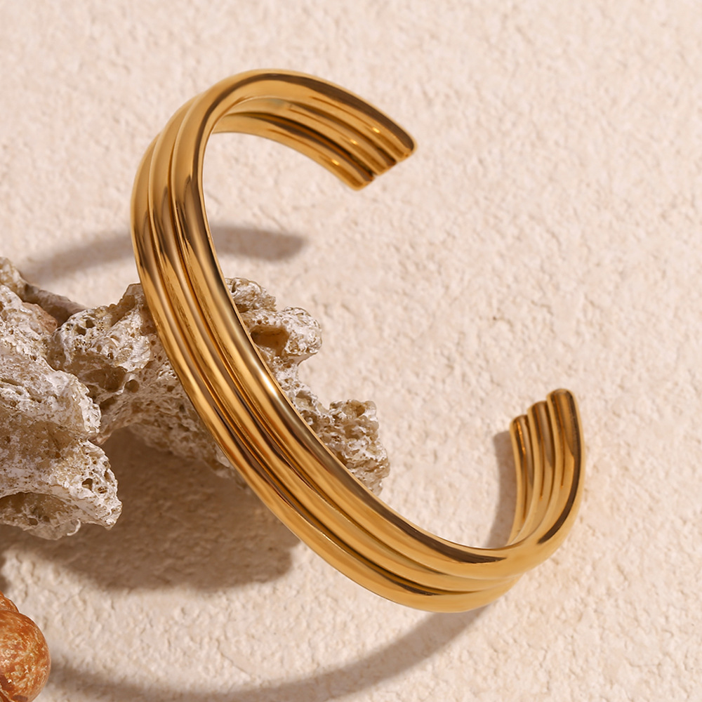 Casual, Daily, Party Occasion PVD Coated Real Gold Plated 18K Gold Solid Color 304 Stainless Steel Hip-Hop Waterproof Non Tarnish 304 Stainless Steel Bangle