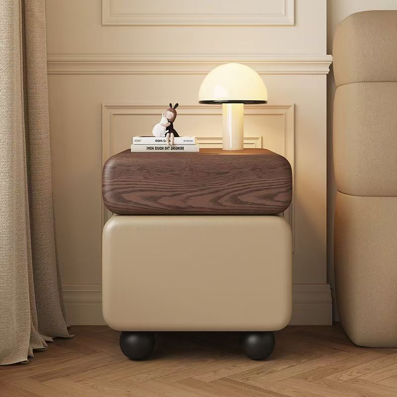 2025 New Simple Cream Modern Bedside Cabinet Light Luxury Bedroom Solid Wood Home Storage Advanced Bedside Cabinet