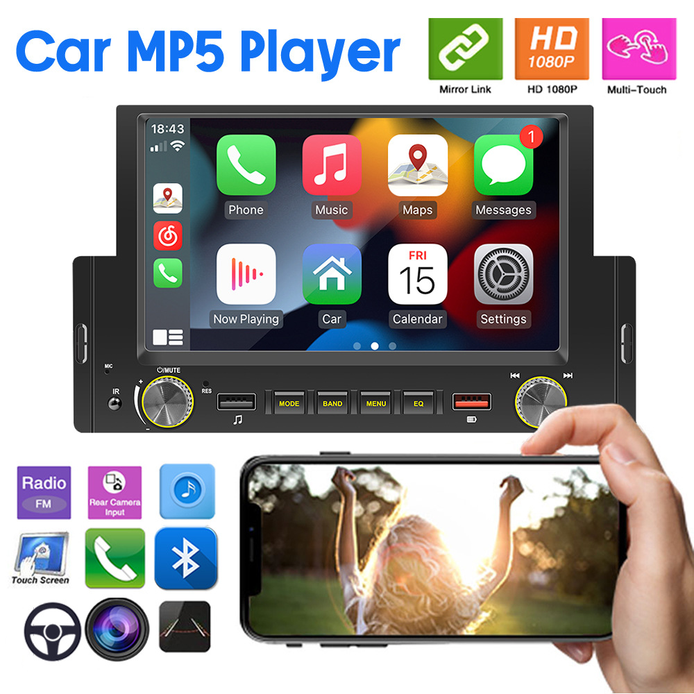 6.2inch Single-Cylinder Wired Carplay Android Auto Car Bluetooth Mp5 Player Radio Reversing Priority 12V