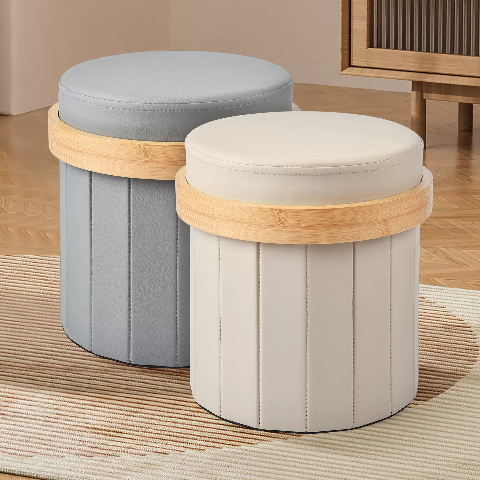 欧式可折叠储物凳科技布防水防塌陷收纳凳客厅沙发凳玄关换鞋凳子