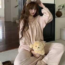 新款法式蕾丝花边女睡衣高级感纯棉双层纱柔 软家 居服可外穿套装