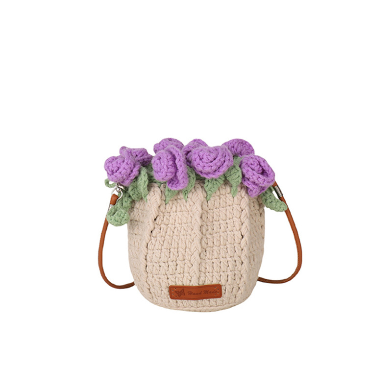 Bolso de cubo de diseño de nicho 2025 nuevo mini bolso femenino ramo de rosas bolso de hombro bolso de mensajero de punto de lana marea