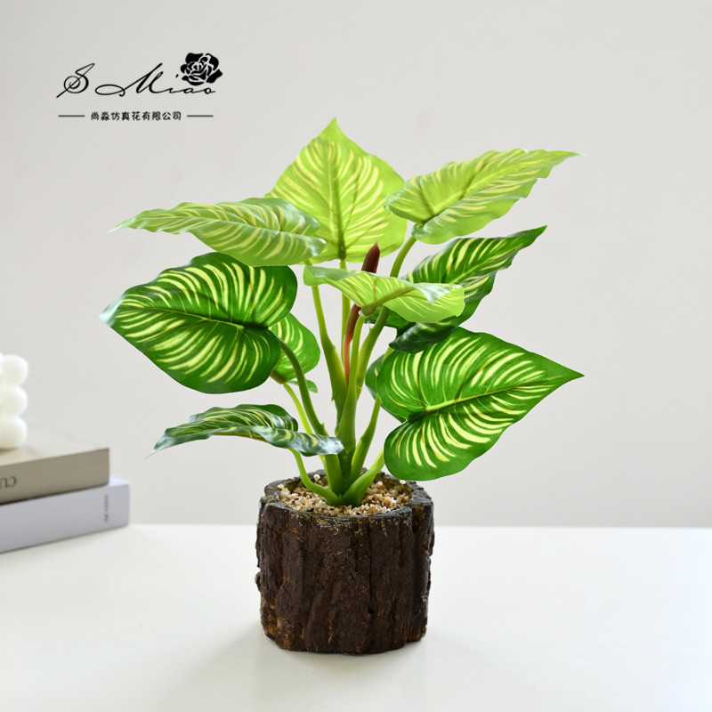 Bonsái de Planta Verde Artificial de Tela para Decoración de Interiores