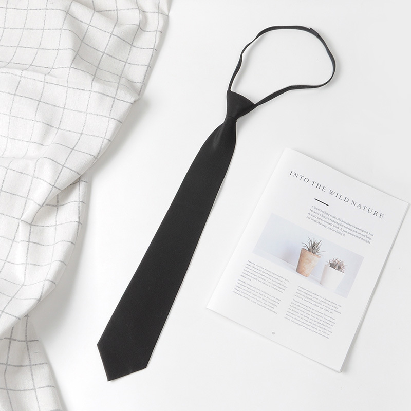 Jk Japanese Style Lazy Zipper Tie for Male and Female Students, College Style No-Tie Shirt Bow Tie, Children's Black Dk Tie