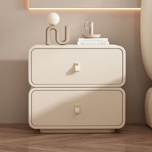 Home Modern Simple Internet Celebrity Princess Style Light Luxury Leather Bedroom Storage Cabinet Free of Installation All Solid Wood Bedside Table
