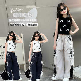 2025新款童装夏季甜酷女童背心T恤工装裤两件套潮酷街舞爵士服潮
