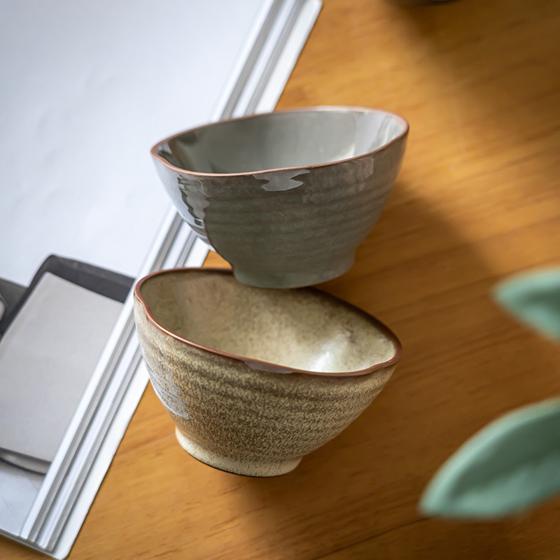 Retro cuenco de cerámica de arroz cuenco de arroz cuenco creativo al por mayor cuenco de forma especial cuenco de platos caseros cuenco de arroz seco cuenco de inmersión