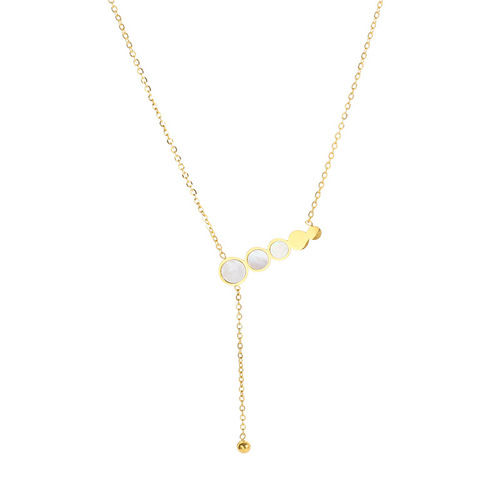 Gold disc mother-of-pearl pendant necklace for women ins trendy titanium steel design clavicle chain temperament personality fashion necklace
