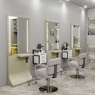 Barber Shop Mirror Table, Hair Salon Mirror, Simple Beauty Mirror with Light, Single-Sided Hair Cutting Mirror, Wall Hanging Hair Salon Special Outlet
