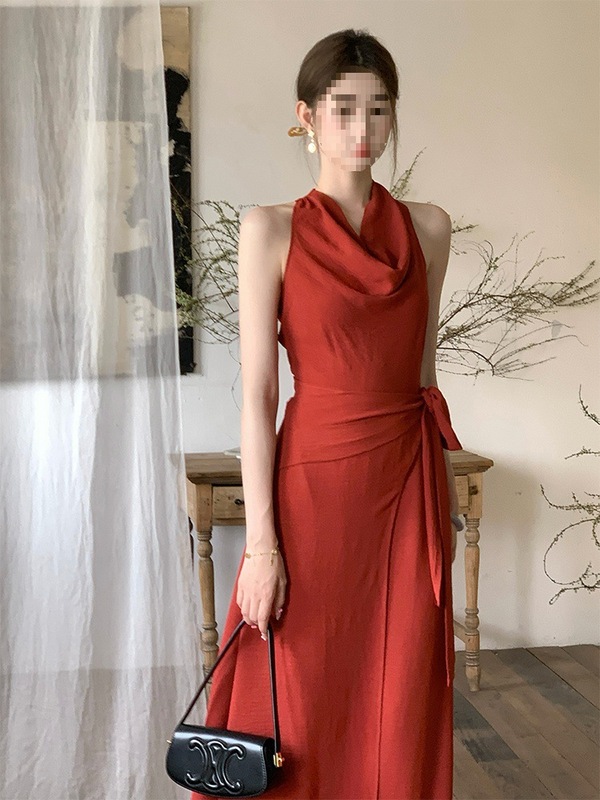 新中式国风EIA一尧【观山月】复古气质连衣裙女春夏红色荡领长裙|undefined