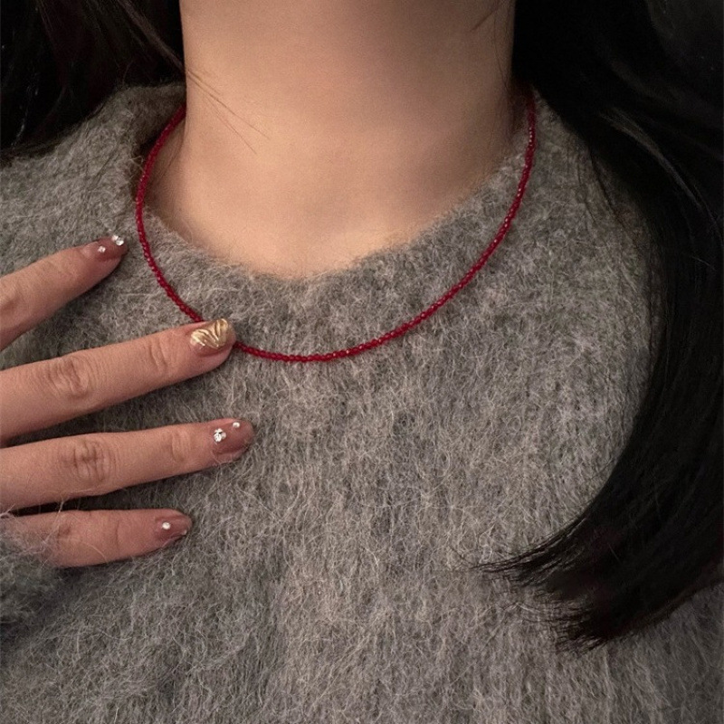 Giant White Red Spinel Beaded Necklace Simple Clavicle Chain Necklace Versatile Elegant Stacked Necklace