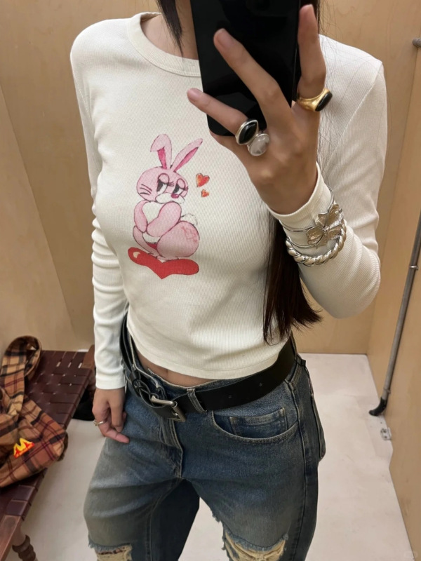 25SS YB开/1折起 小众设计 CB家爱心兔高腰长袖T恤紧身辣妹ins风|undefined
