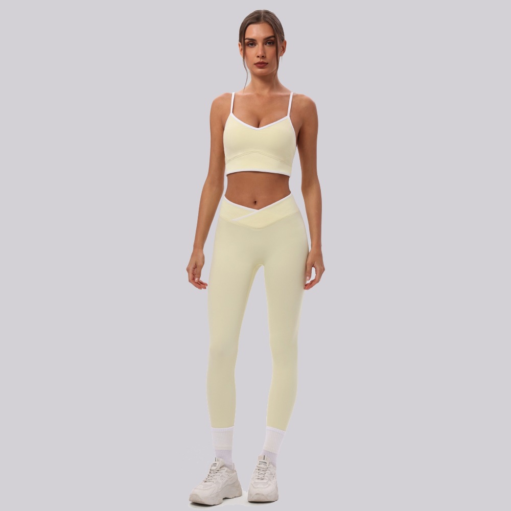 Chaleco deportivo de color contrastante trajes de yoga cruzados cintura alta caderas pantalones ajustados set 2026 nuevos trajes de ejercicio