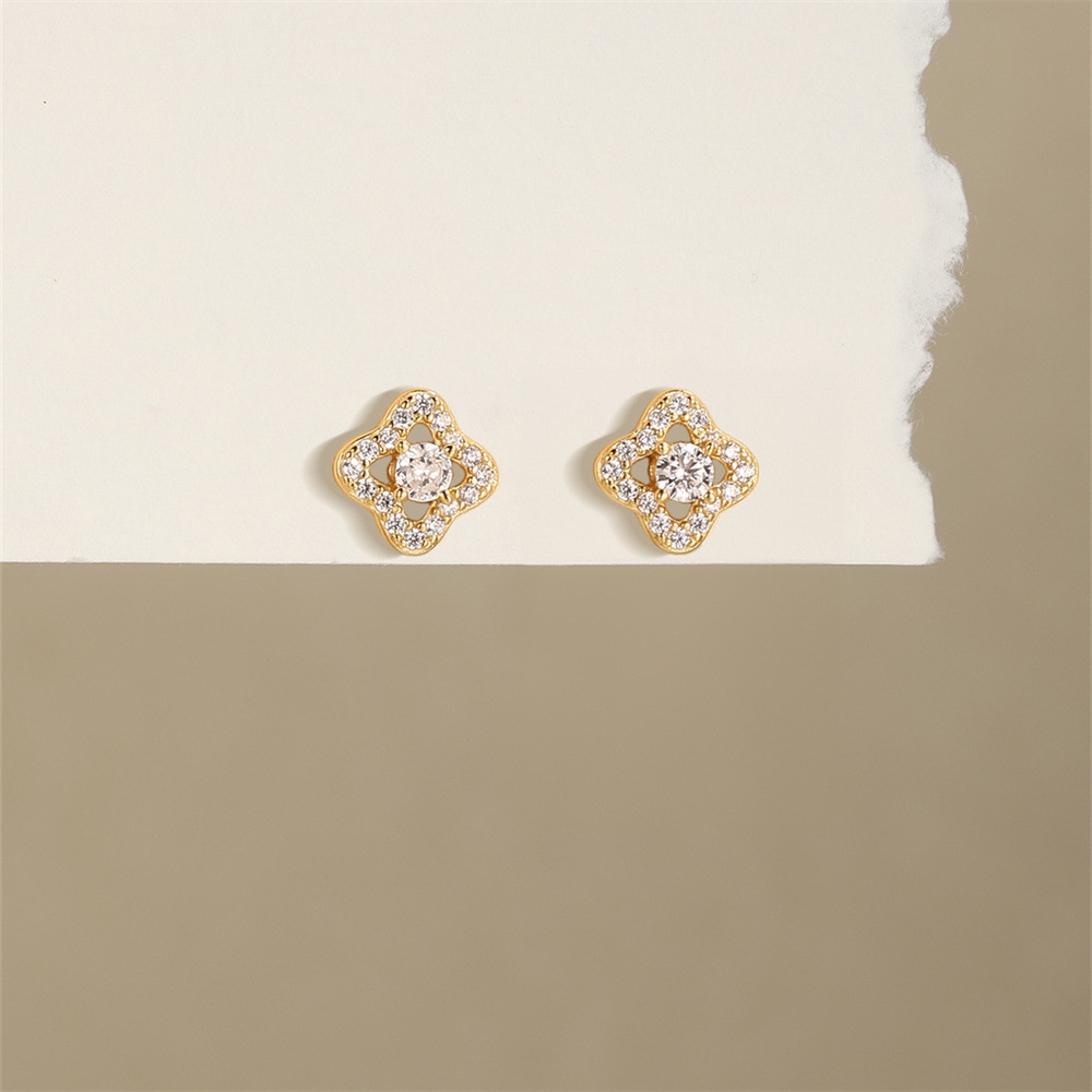 925 Sterling Silver Material Four Leaf Clover, Moon, Rhombus Pattern 1 Pair 925 Sterling Silver Zircon 925 Sterling Silver Earrings Four Leaf Clover Moon Rhombus Drop Earrings Ear Studs