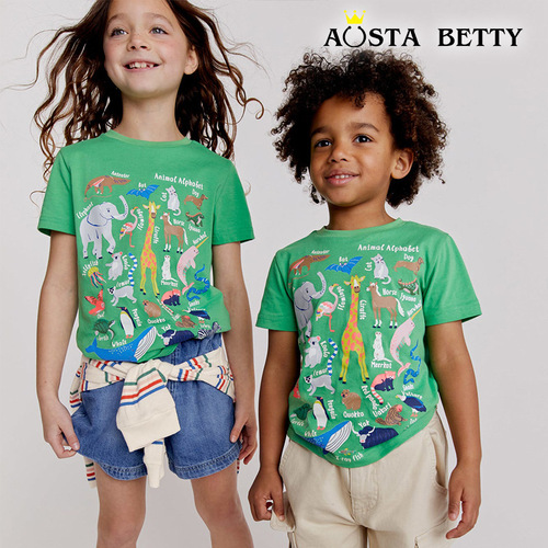 An item for dropshipping: Children's Short Sleeve T-shirt with Cartoon Animal Print, Unisex, Summer New Arrival