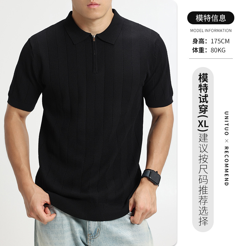 Comercio exterior transfronterizo hombre polo de punto medio cremallera textural de rayas verticales lujosas de alto nivel camisa de estilo europeo y americano image 7