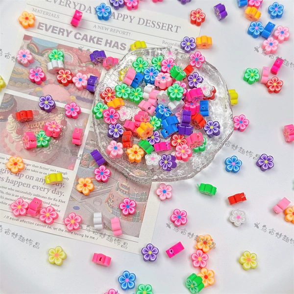 Polymer pottery flower beads-mixed pack (50 pieces)