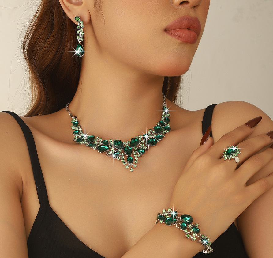 Fábrica de venta directa aleación de diamante de boda collar pendientes joyas de boda joyas de banquete joyas de dama image 14