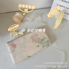 小清新ベージュ底バラ包装紙プレゼント包装材料バッグ背景雰囲気優しい花雪梨紙