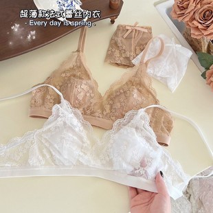 French Lace Underwear, Small Breast Push-Up, Non-Empty Cup Bra, Sexy Pure Desire Triangle Cup, Ultra-Thin Bra