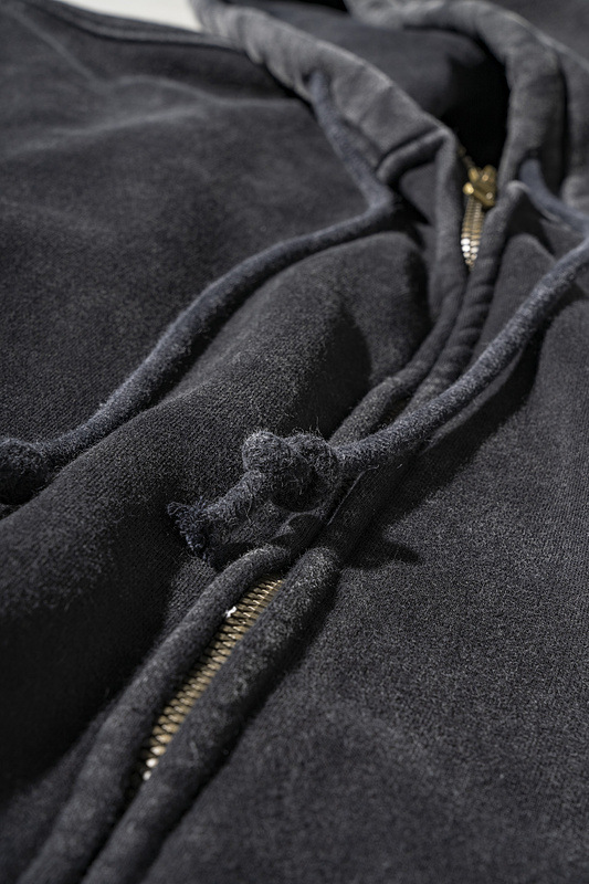 Felpa con cappuccio e cerniera in tinta unita lavata retrò invernale da uomo, abbigliamento da strada, da uomo, ampia, da strada_voghion.com
