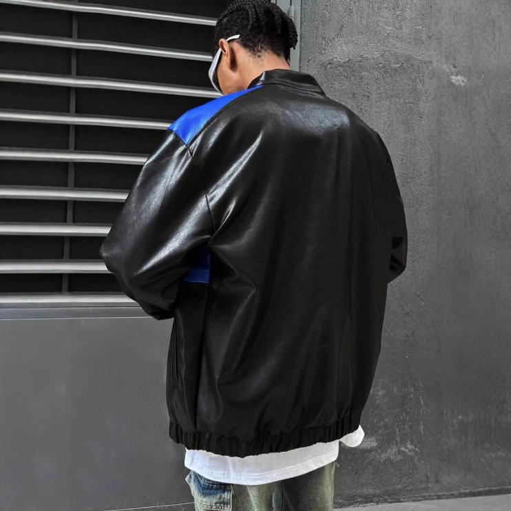Autumn Winter Foreign Trade Cross-border European And American Clothing PU Leather Loose Coat Men's Street Racing Jacket_mkmklike.com