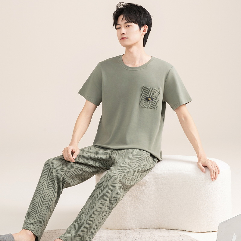 Pijamas de verano de algodón para hombres pantalones de manga corta delgados 2025 nuevo algodón de verano chaqueta se puede usar en casa