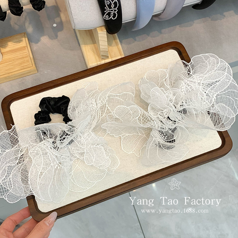 Artística coreana para el cabello encaje hecha a mano estereoscópio pétalos de resorte clip para el cabello dulce tela de hadas anillo de cabello