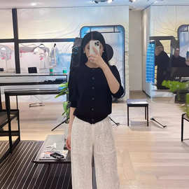 韩国LAN夏季简约气质法式泡泡袖天丝针织衫短袖LC2E4-KCD666W