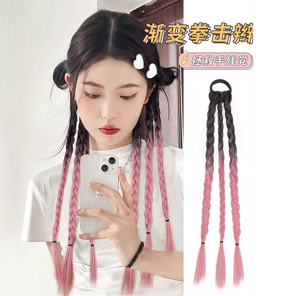 Peluca Koni con trenza bóxer y cola de caballo - Cabello degradado de moda para mujer