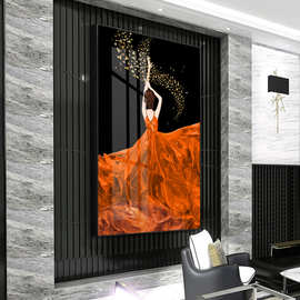 玄关晶瓷画 现代抽象人物橙色美女背影装饰画 沙发墙立体晶瓷挂画