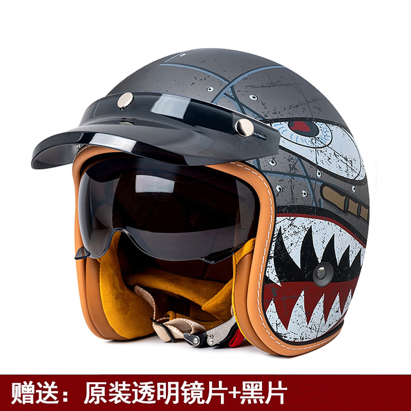 Retro Helmet, Motuoche Motosiklet kaskı (dəbilqə) - mt-5-flying-tigers-black-visor-white-visor-m