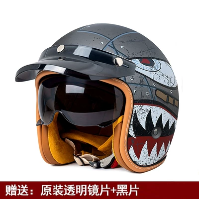 Scooter Motorcycle Cruising Retro Helmet, Motosiklet kaskı (dəbilqə) - mt-5-flying-tigers-black-film-white-film-m