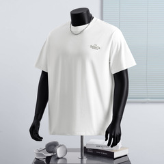 ニッチ高品質純綿白黒半袖Tシャツメンズシンプルハイエンド立体糊プリント新作トップスレディース夏