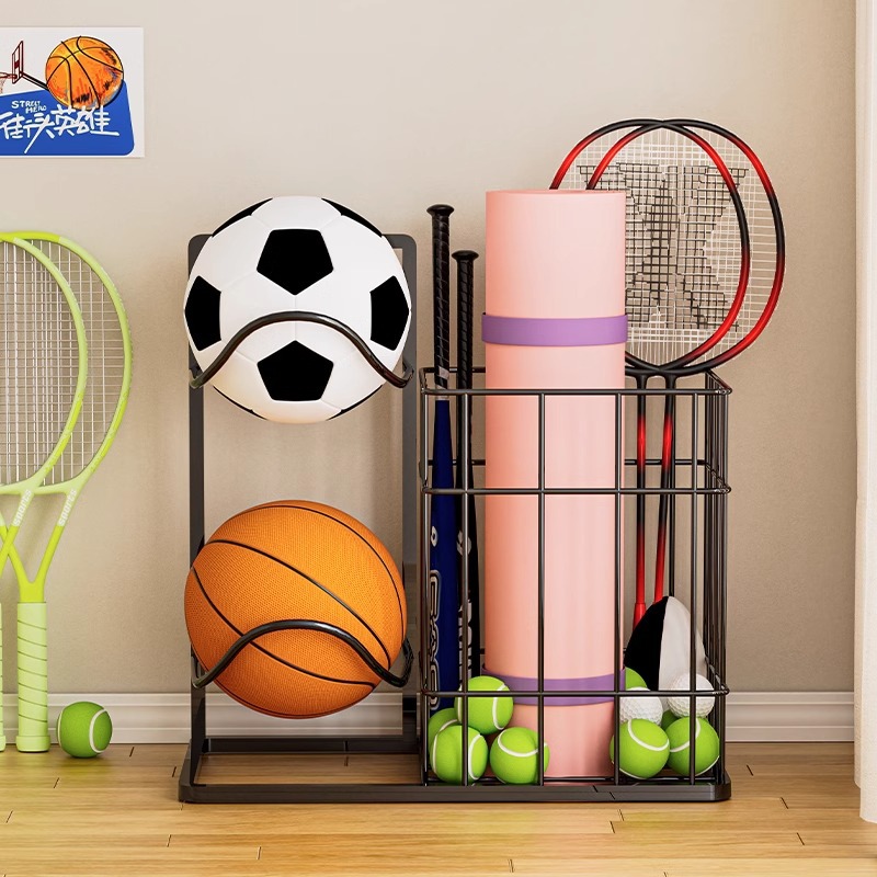 Estante de almacenamiento de estantes de yoga para dormitorios de estudiantes de equipos de ejercicios domésticos canasta de almacenamiento deportivo de dormitorio de invitados bádminton estante de almacenamiento