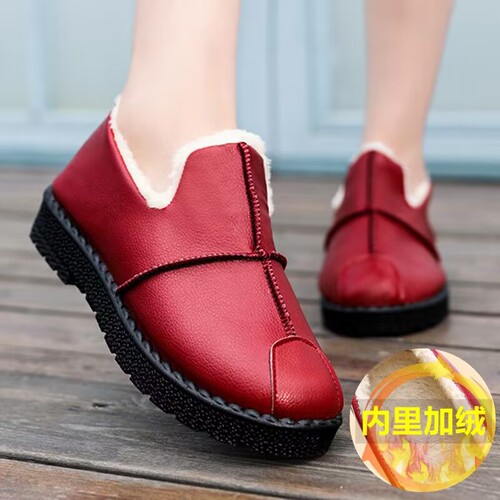Soft-Soled Winter Beijing Cotton Shoes with Fleece PU, New Flat Comfort Slippers for Women, Fashion Anti-Slip Cotton Shoes