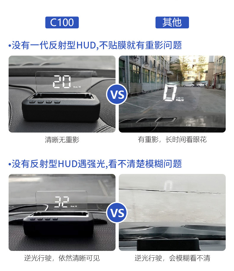 Smart Car Display C100 Car Obd High-Definition Speed Projector Cross-Border Supply Hud Head-Up Display