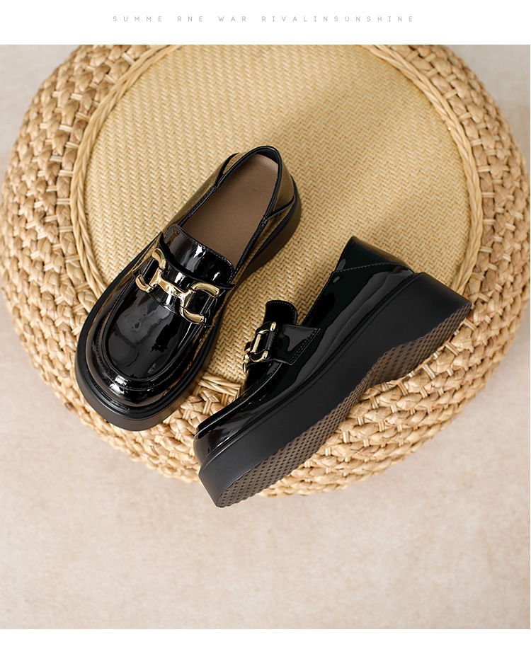 Britannico fibbia in metallo piccola pelle da donna 2024 primavera nuovo nero versatile passo su Lefu per scarpe rialzate interne da donna_voghion.com