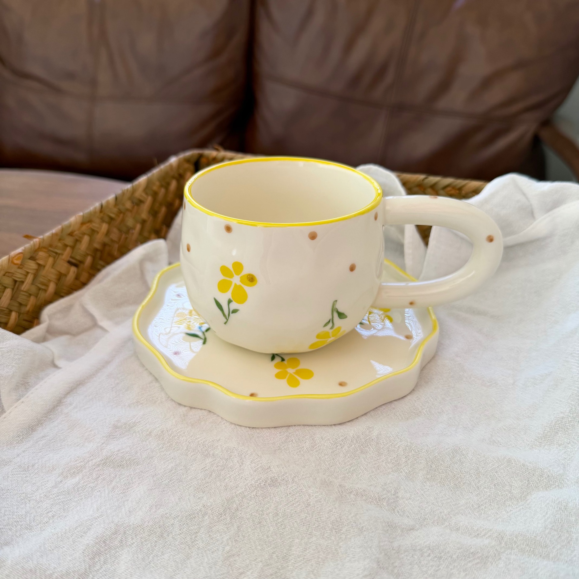 Navidad francesa retro pinza de mano pura pintada a mano taza de café de cerámica plato de alto valor plato de postre de té de la tarde