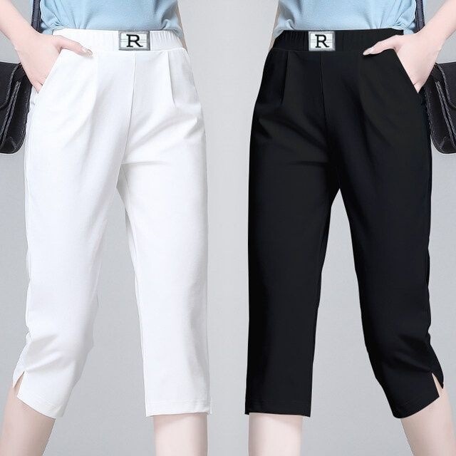Woodpecker Ice Silk Cropped Pants for Women, Summer Thin Elastic Casual Pants, Loose Harem Pants, Plus Size Women's Pants, Mid-Length Pants Woodpecker Ice Silk Cropped Pants for Women, Summer Thin Elastic Casual Pants, Loose Harem Pants, Plus Size Women's Pants, Mid-Length Pants
