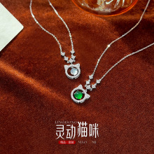 S925纯银猫咪玉髓高级感项链女可爱甜酷小众设计轻奢锁骨链潮配饰