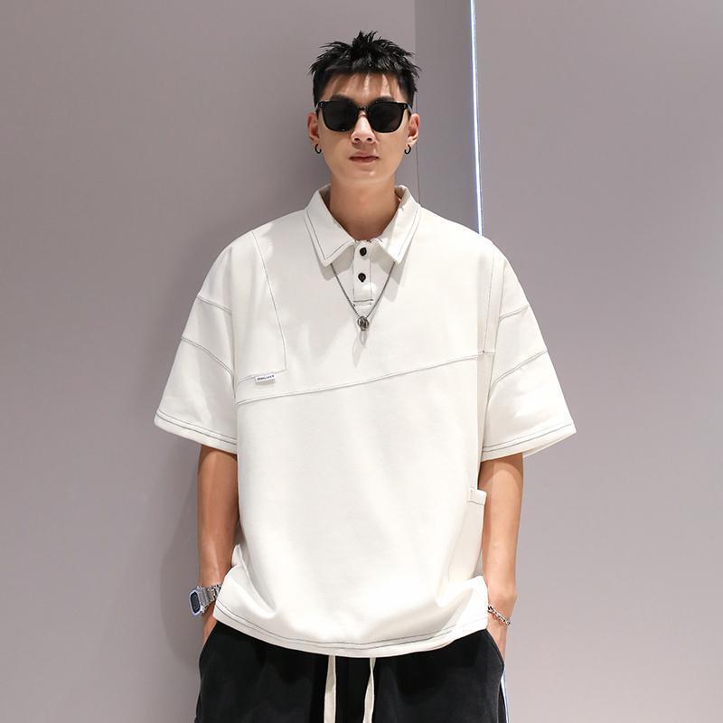 150kg Large Size Line Polo Shirt Short-Sleeved T-Shirt Summer Men's National Fashion Retro High Street Fashion Brand Design Simple